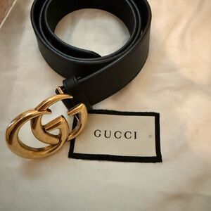 Gucci Black Leather Belt with Gold Buckle Hardware